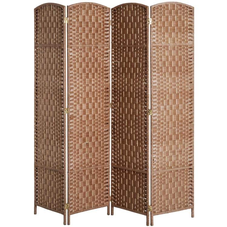 PULUZ - Room Divider 4 Panel, 6FT Tall Folding Privacy Screen, Freestanding Hand-Woven Partition for Room Separation - Natural