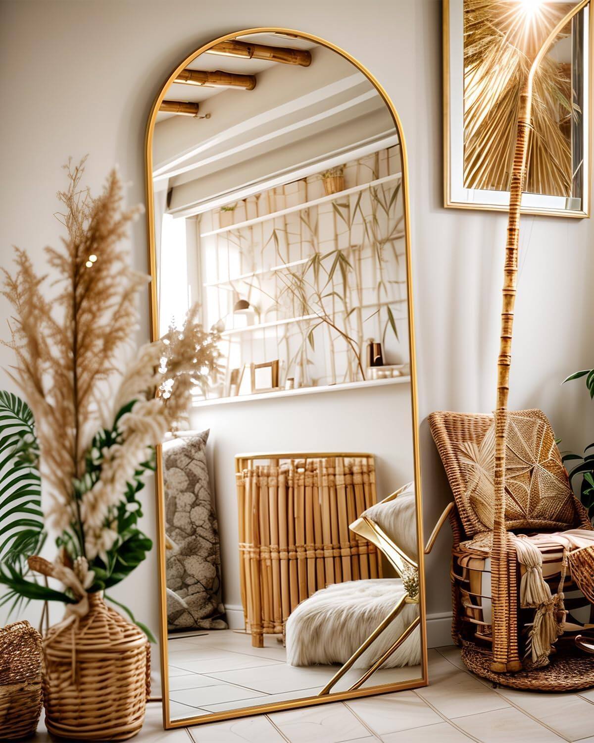 Stamp n Camp - Full Length Mirror, Floor Mirror, Arch Floor Standing Mirror Freestanding Arch Full Body with Stand for Bedro - Gold-59"L x 18"W