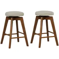 Costway - Set of 2 Swivel Bar Stools Upholstered Counter Height Chairs with Rubber Wood Legs - Beige/Natural - Front_Zoom