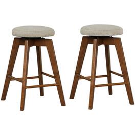 Costway - Set of 2 Swivel Bar Stools Upholstered Counter Height Chairs with Rubber Wood Legs - Beige/Natural