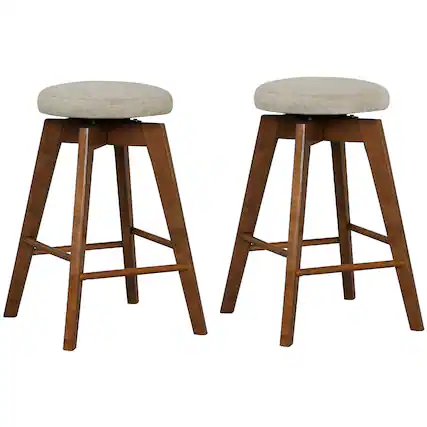 Front. Costway - Set of 2 Swivel Bar Stools Upholstered Counter Height Chairs with Rubber Wood Legs - Beige/Natural.