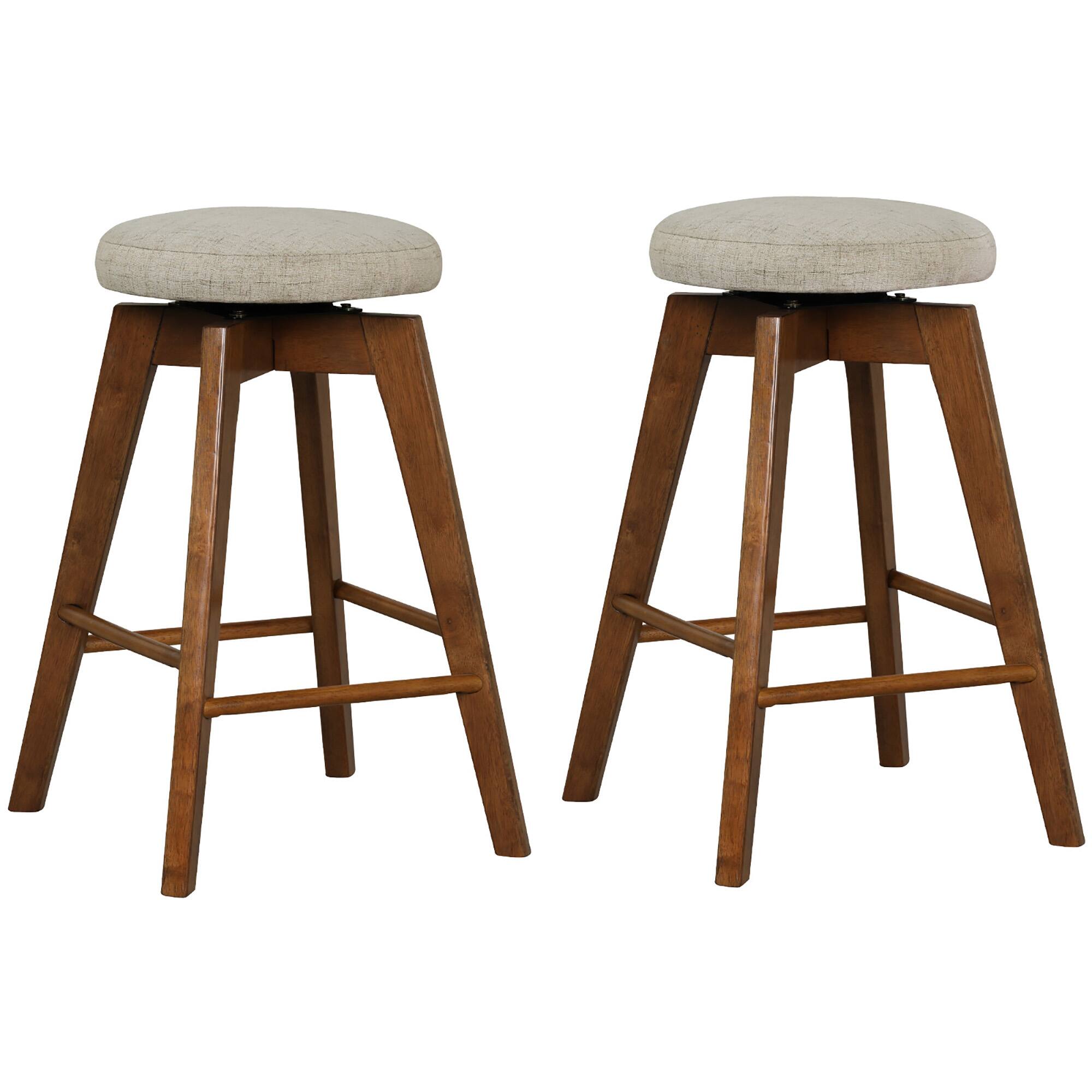 Front. Costway - Set of 2 Swivel Bar Stools Upholstered Counter Height Chairs with  Rubber Wood Legs - Beige/Natural.
