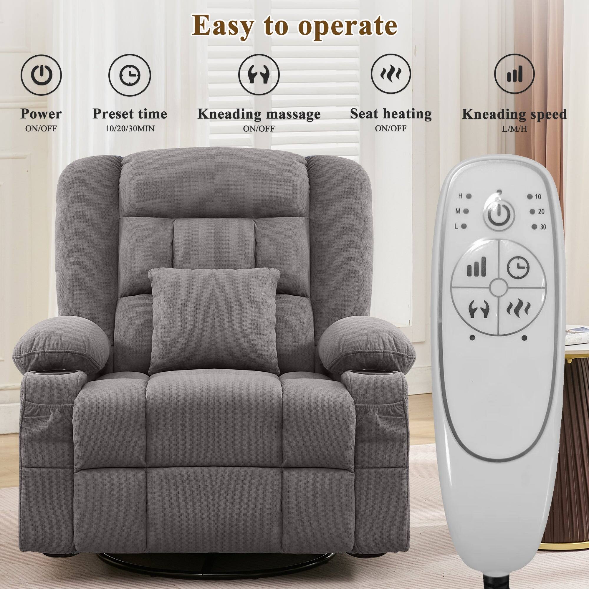 Easy to operate

- Power ON/OFF
- Preset time 10/20/30MIN
- Kneading massage ON/OFF
- Seat heating ON/OFF
- Kneading speed ON/OFF L/M/H