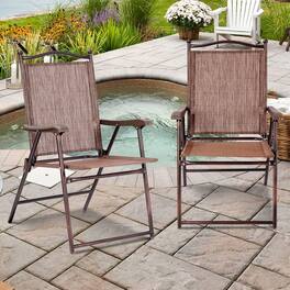 Gymax - Set of 2 Folding Patio Furniture Sling Back Chairs Outdoors - Brown
