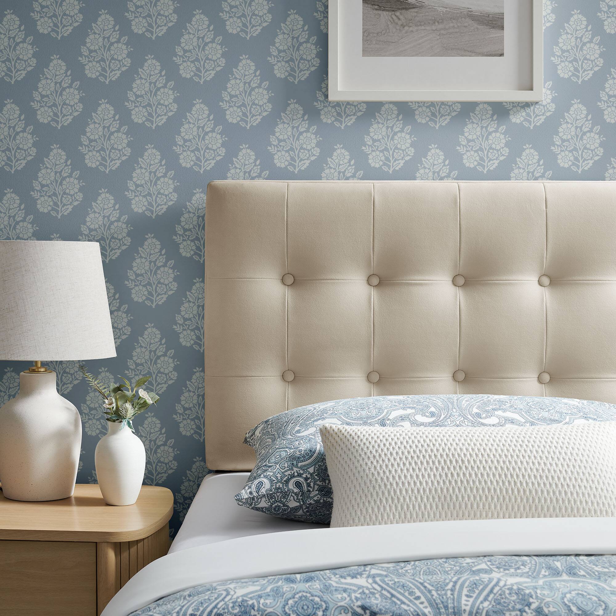 Alt View 1. Modway - Emily Stain-Resistant Performance Velvet Twin Size Headboard - Alabaster.