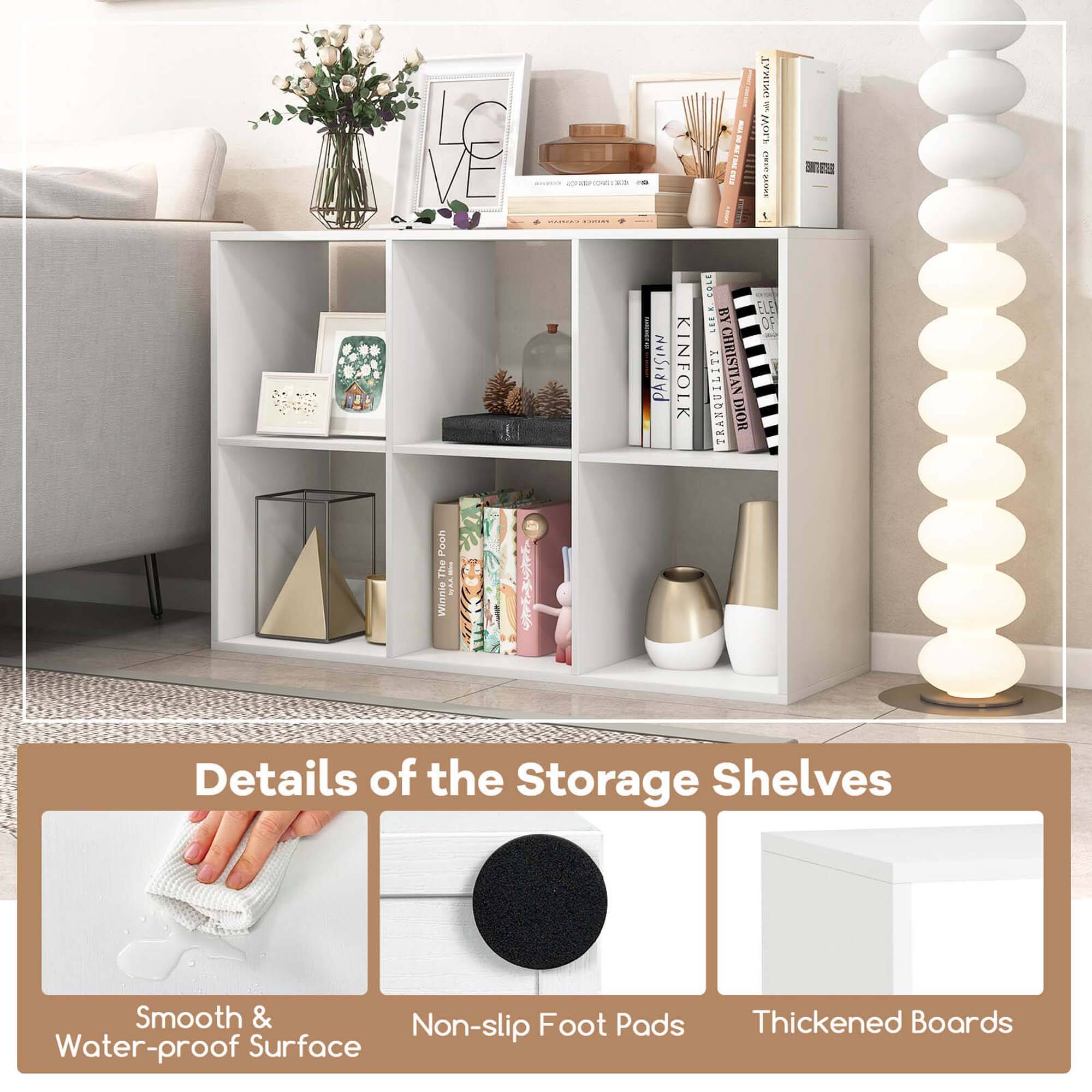 Details of the Storage Shelves: Smooth & Non-slip Foot Pads, Water-proof Surface, Thickened Boards.