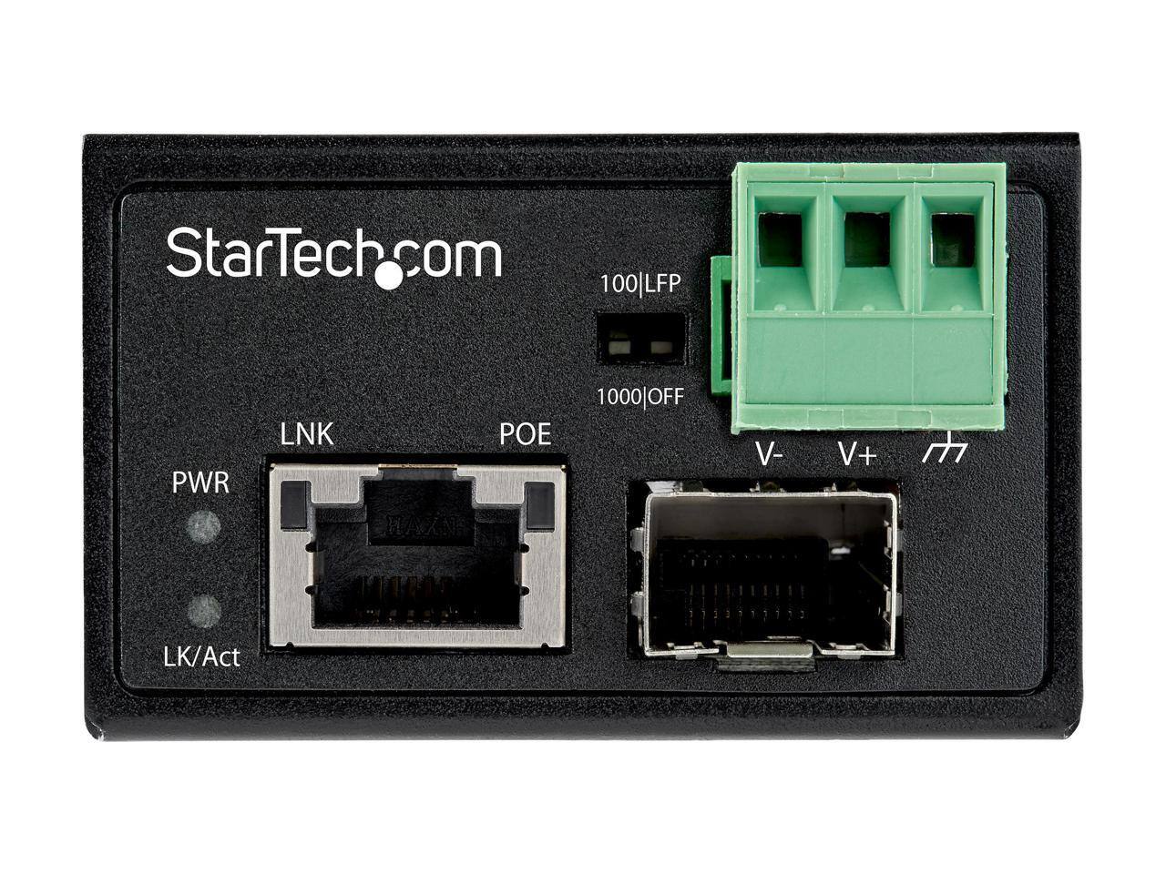 StarTech.com  
100|LFP  
PWR  
LNK  
POE  
1000|OFF  
V-  
V+  
LK/Act