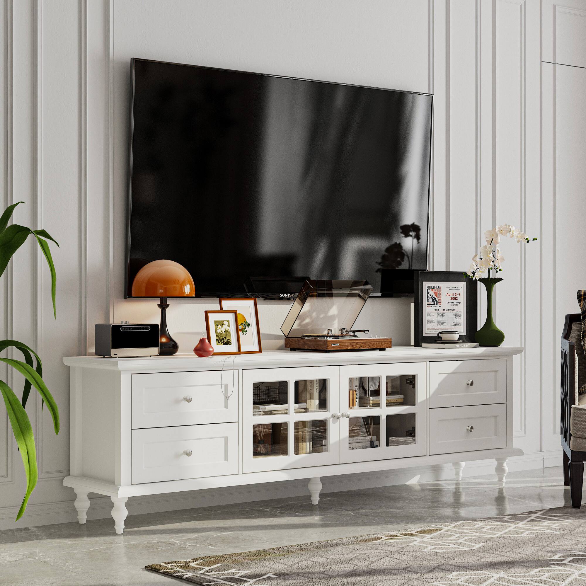 Alt View 10. Famapy - Famapy European - Style TV Stand Silent Slides Solid Wood Legs, Fits Upto 70" TVs - White.