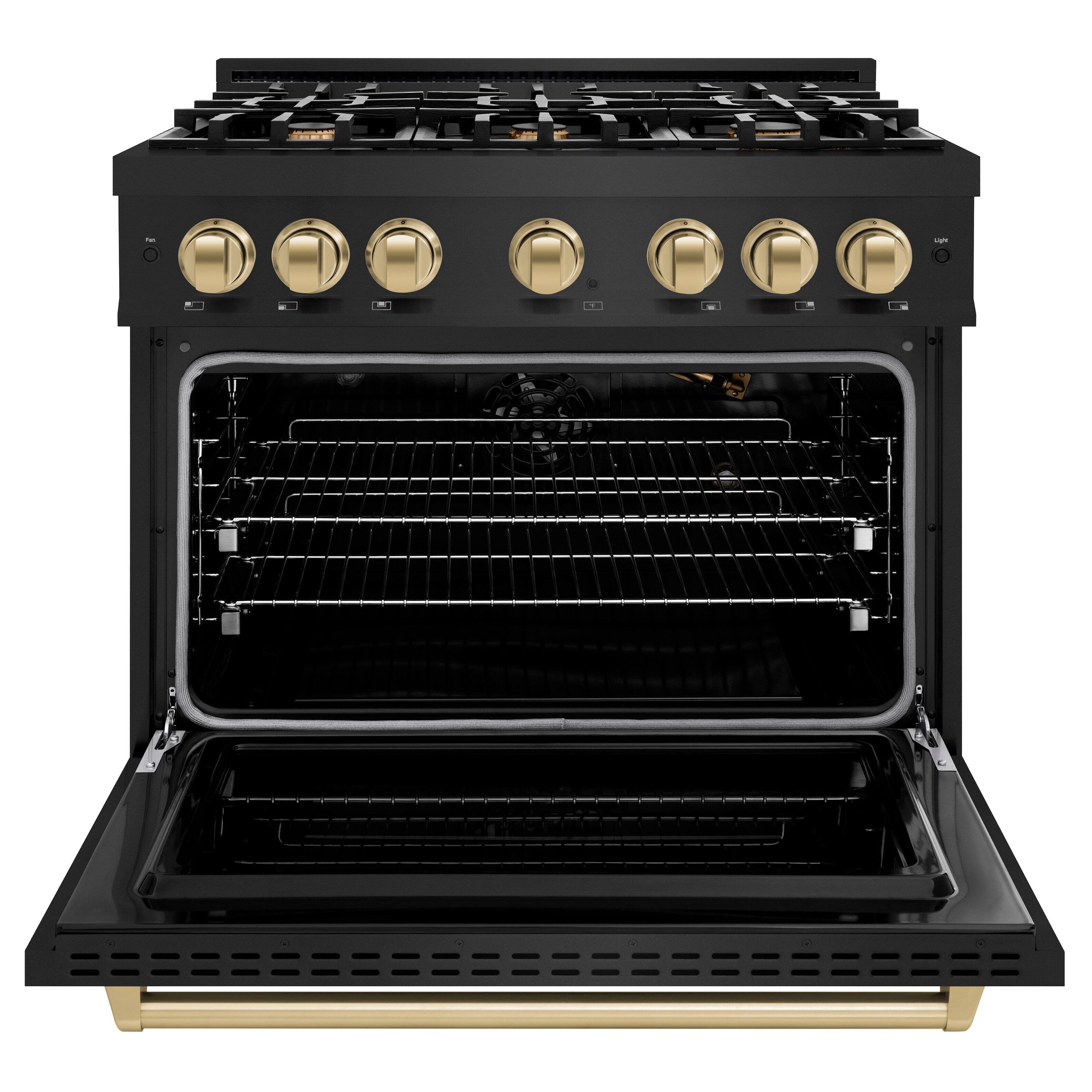 Alt View 1. ZLINE - Autograph 36" Classic Black Stainless Gas Range w/ 6 Burners & Bronze Accents (CGRBZ-36-CB) - Black Stainless Steel.