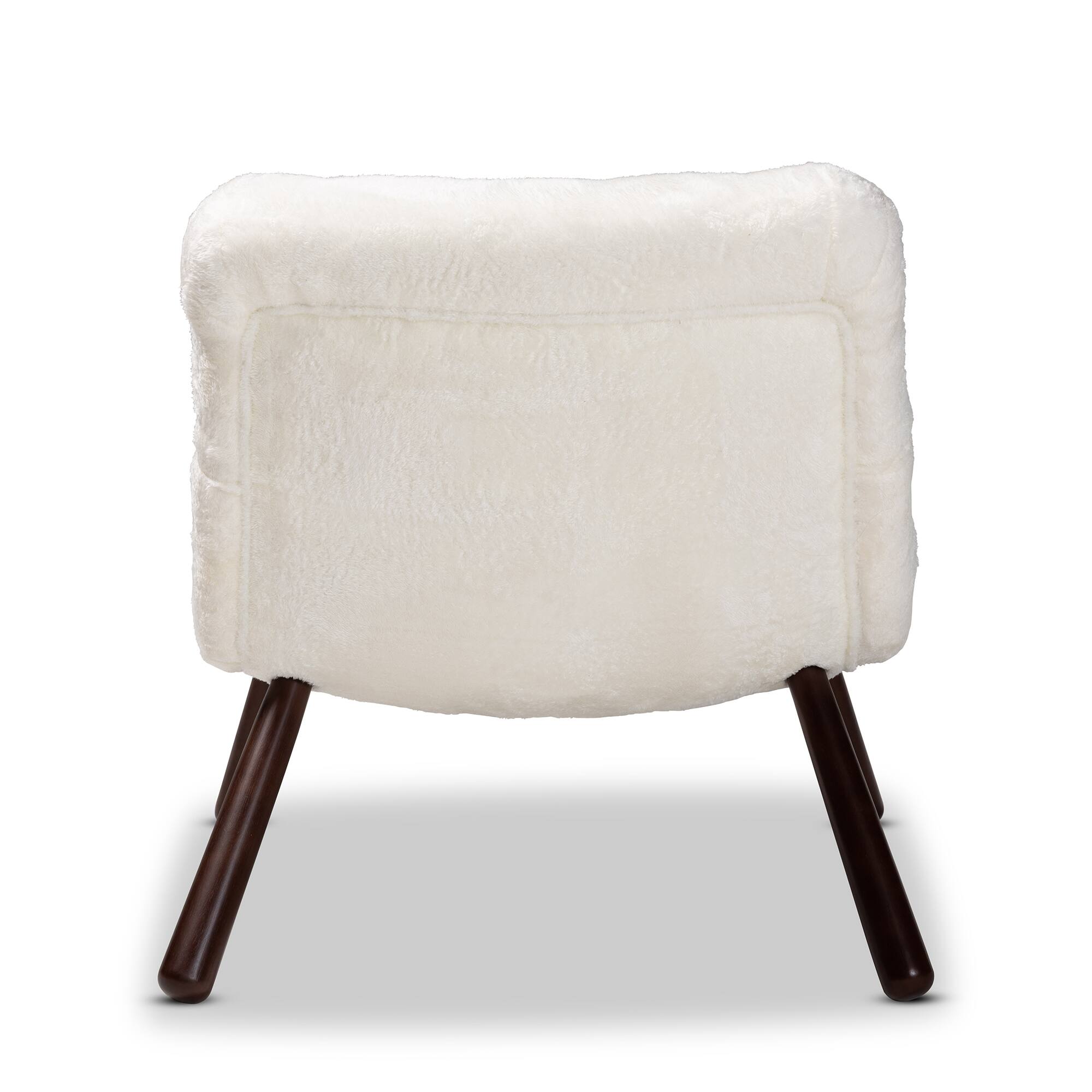 Back. Baxton Studio - Eisa Modern and Contemporary Sherpa Upholstered and Walnut Finished Wood Accent Chair - White/Walnut Brown.