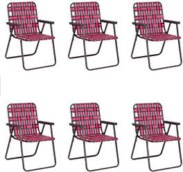 Gymax - Set of 6 Patio Folding Web Chair Set Portable Beach Camping Chair - Red