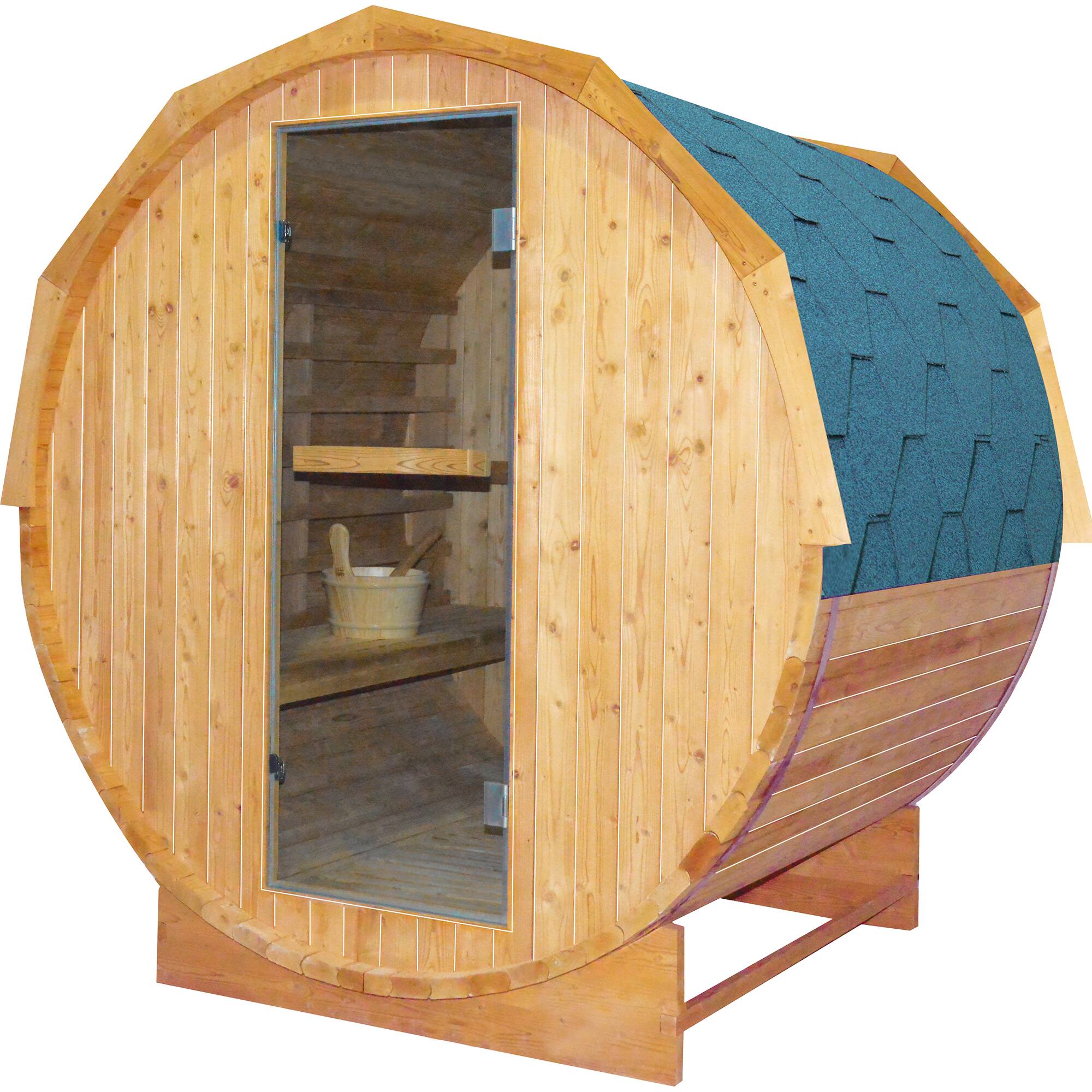 Left. Mondawe - 4.5KW Carbonized Spruce High-Heat Sauna - Ameican White Oak.