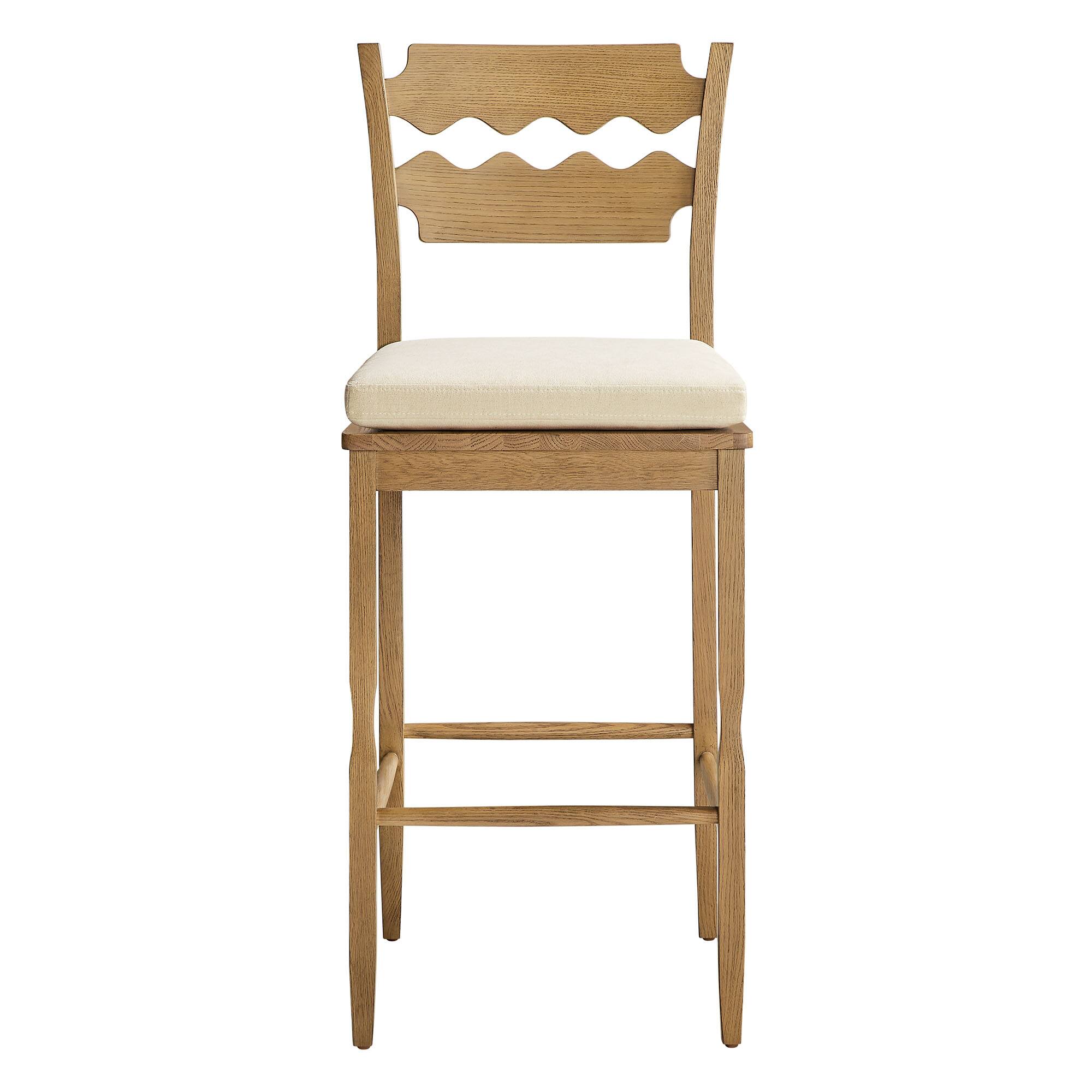 Alt View 4. Modway - Jax Oak Wood Bar Stool With Wavy Razor Back and Cushion by Modway - Weathered Oak Linen.