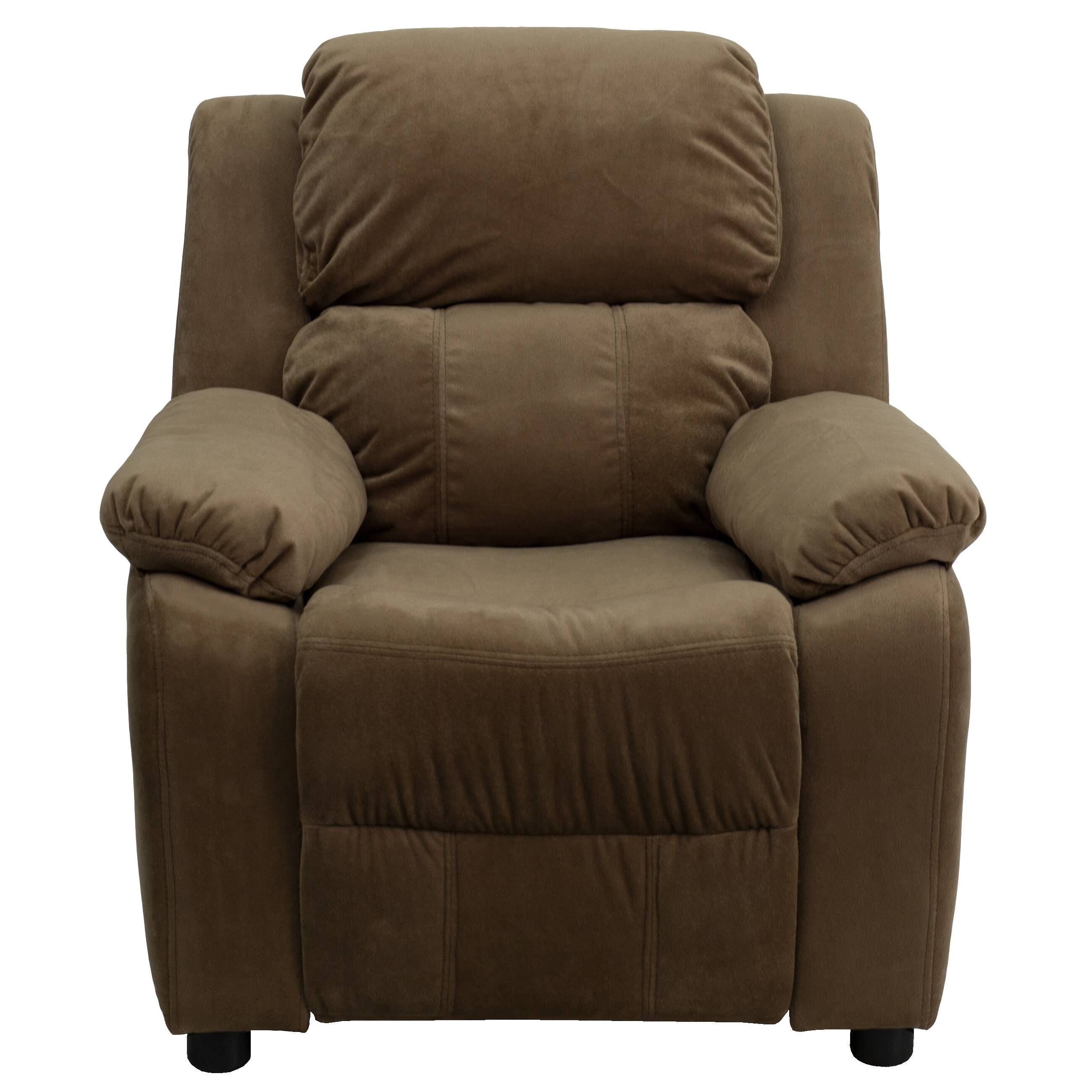 Alt View 7. Emma + Oliver - Deluxe Padded Contemporary Kids Recliner with Storage Arms - Brown Microfiber.