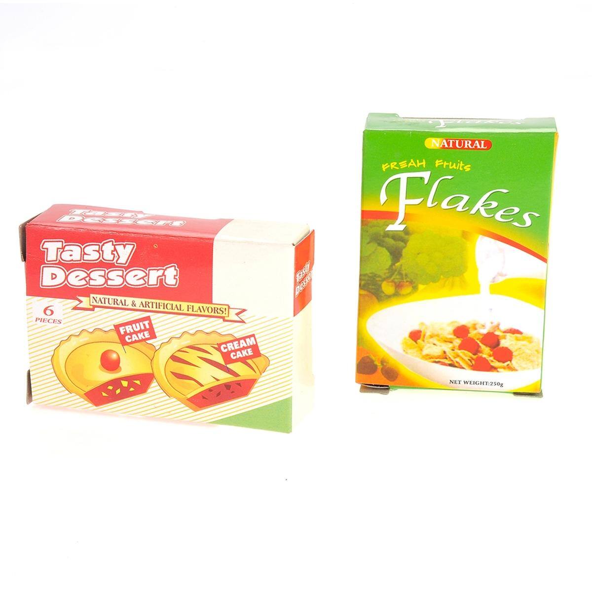 Tasty Dessert  
6 PIECES  
NATURAL & ARTIFICIAL FLAVORS!  
FRUIT CAKE  
CREAM CAKE  

NET WEIGHT: 250g  

NATURAL  
FRESH Fruits  
Flakes  
NET WEIGHT: 250g