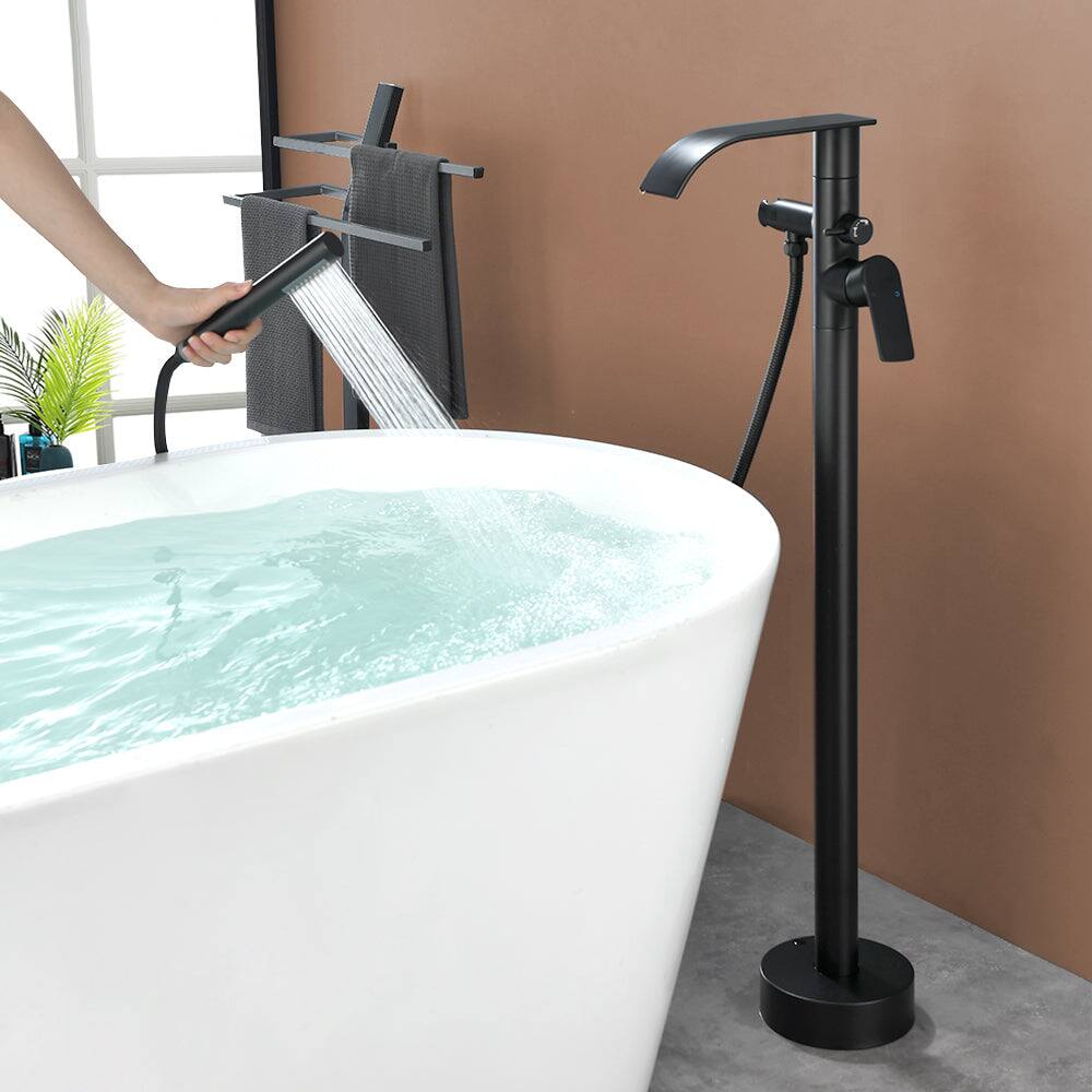 Alt View 3. Boyel Living - Black Bathtub Faucet Dual Function 360 Degrees Rotatable 1.5m SUS304 Hose Single Handle - Matte Black.