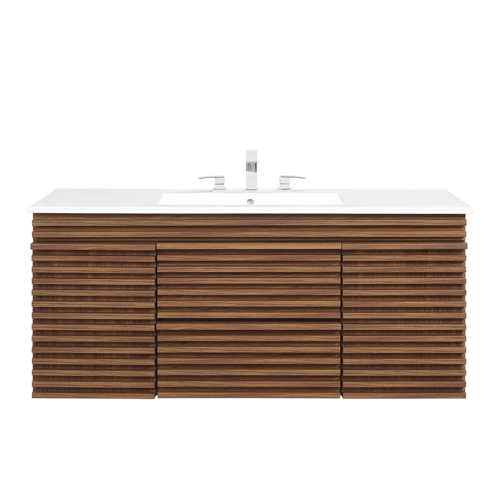 Alt View 2. Modway - Render 48" Wall-Mount Bathroom Vanity Basin Included by Modway - Walnut White.