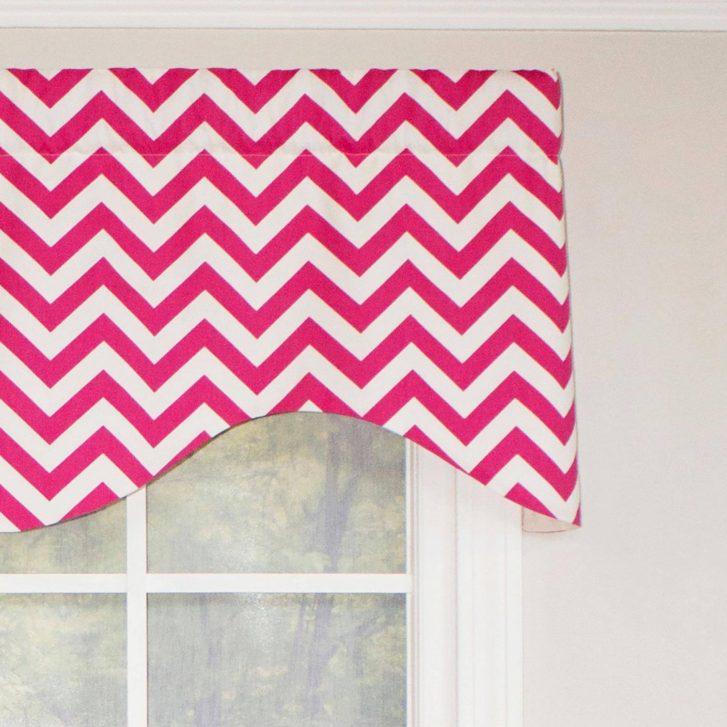 Left. RLF Home - RLF Home Zig Zag Cornice  100% Cotton with Fully Lined 3" Rod Pocket Valnance for Windows 50" x 17" Lipstick - Lipstick.