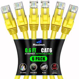Maximm - Cat 6 Ethernet Cable 0.6 ft (6-Pack) - UTP, 10Gbps, 550MHz