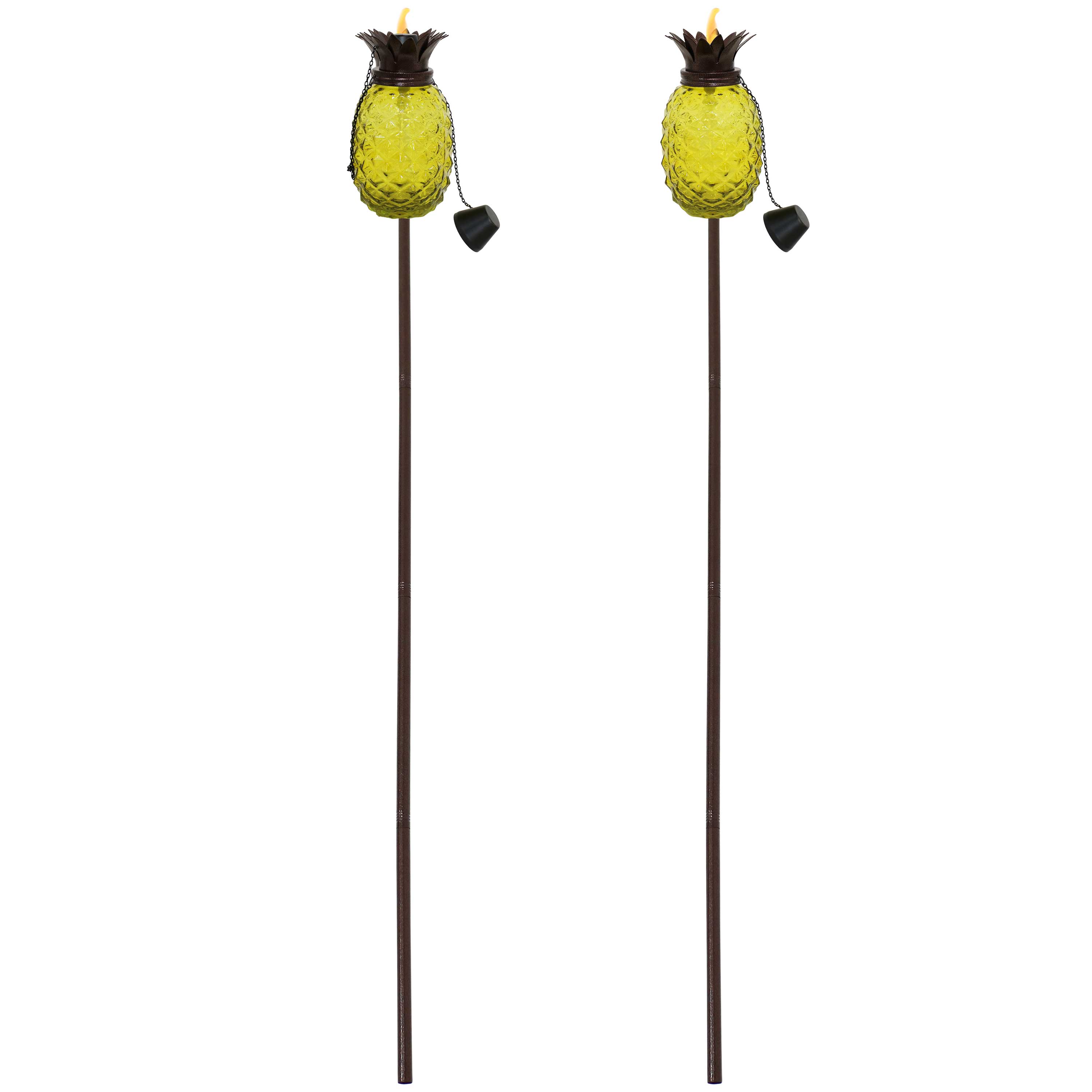 Alt View 10. Sunnydaze - Glass Tropical Pineapple 2-in-1 Outdoor Torch - Set of 2 - Yellow.