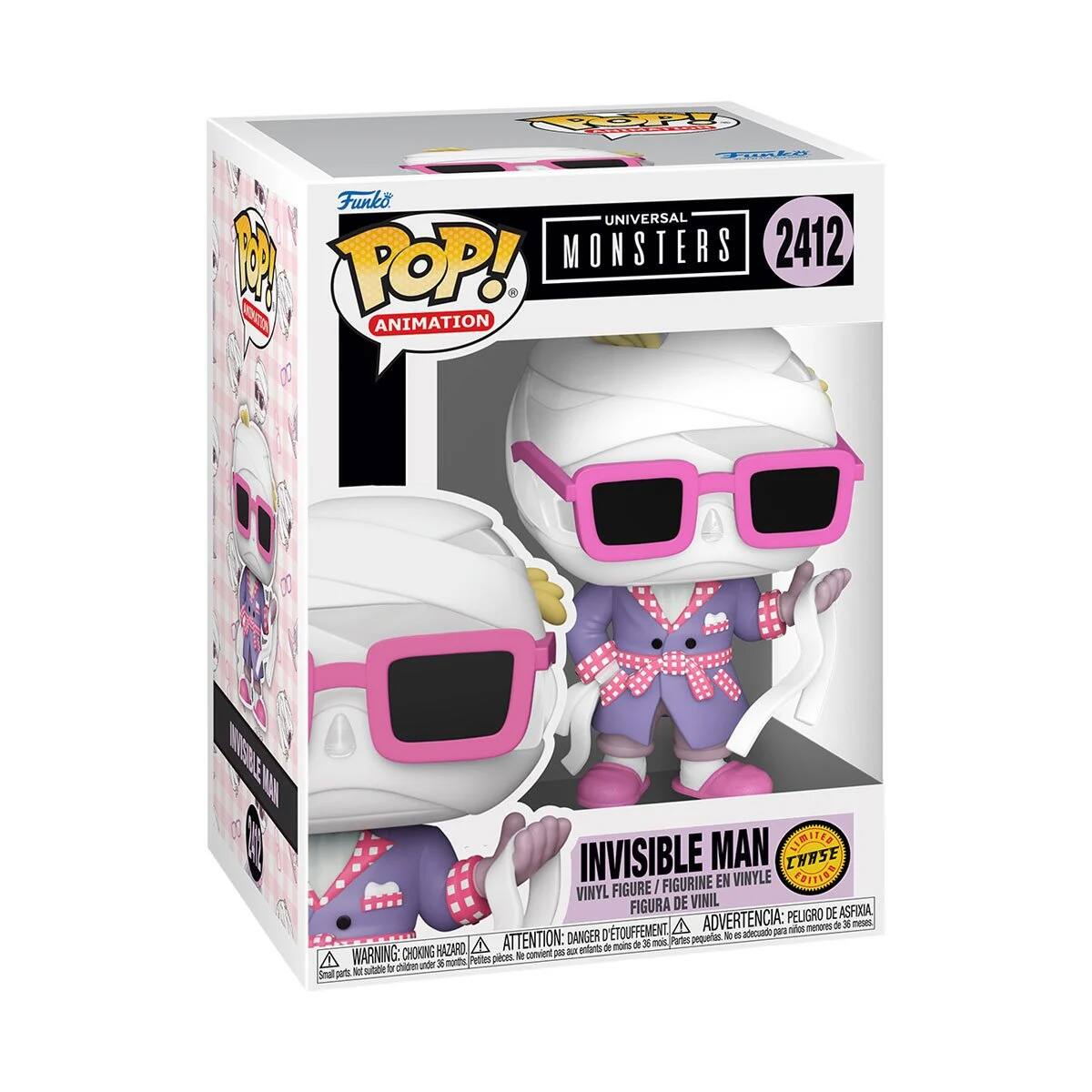 PO Tetd Funko UNIVERSAL 1 MONSTERS 2412 U POP! ANIMATION TRSIN MA MAN ARITED INVISIBLE FIGURINE EN VINYLE CHASE ERITIDN VINYL FIGURE I FIGURA DE VINIL ADVERTENCIA: PELIGRO DE ASFOCIA A menone de a meses D'ETOUFFEMENT, actecuado par a DANGER pequertes to a HAZARO A ATTENTION: - entarts - mons de 38 moi Partes A WARNING: CHOKING Pytts pibues R carvient o5 pher ude 3 noth N sube a Seal