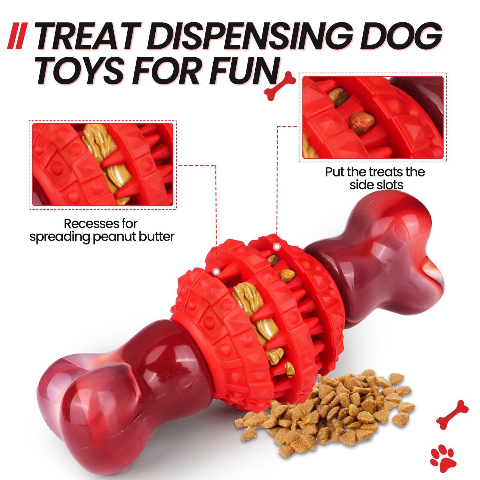 TREAT DISPENSING DOG TOYS FOR FUN

Put the treats in the side slots

Recesses for spreading peanut butter