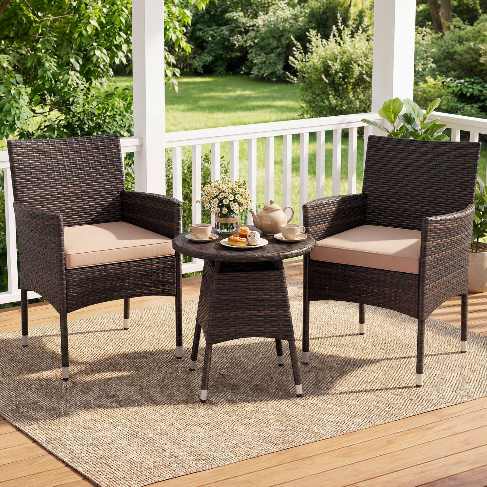 Alt View 1. Costway - Costway 3 Piece Patio Furniture Set, Hand-Woven PE Wicker Conversation Set with Armchairs - Mix Brown&Beige.