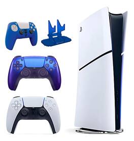 PS5 Slim Digital Fortnite Bundle + Chroma Indigo Controller + Blue Accs Lot - PlayStation 5