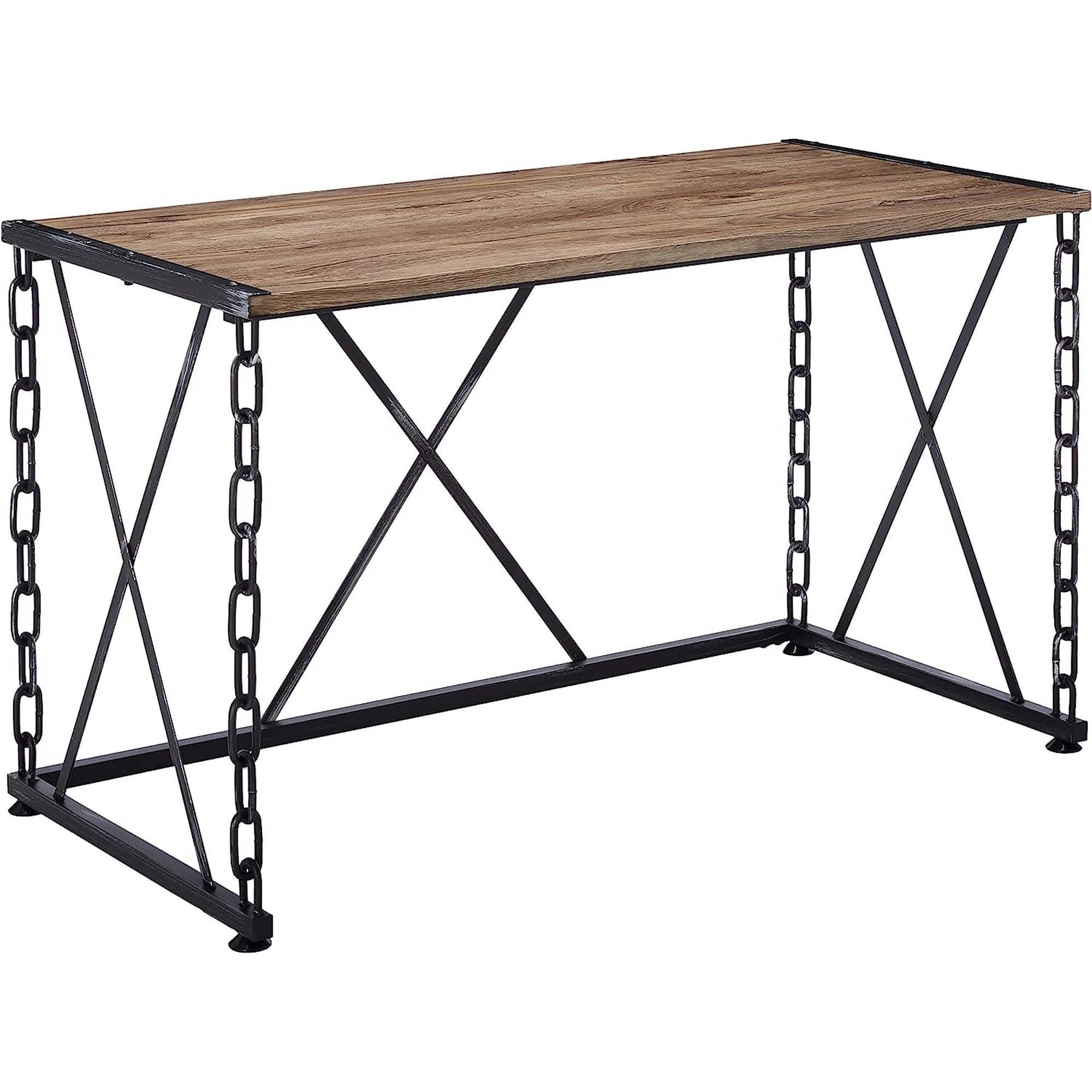 Manhattan Lane - Wooden Desk With Metal 'X' Frame, Rustic Oak - Brown