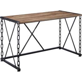 Manhattan Lane - Wooden Desk With Metal 'X' Frame, Rustic Oak - Brown