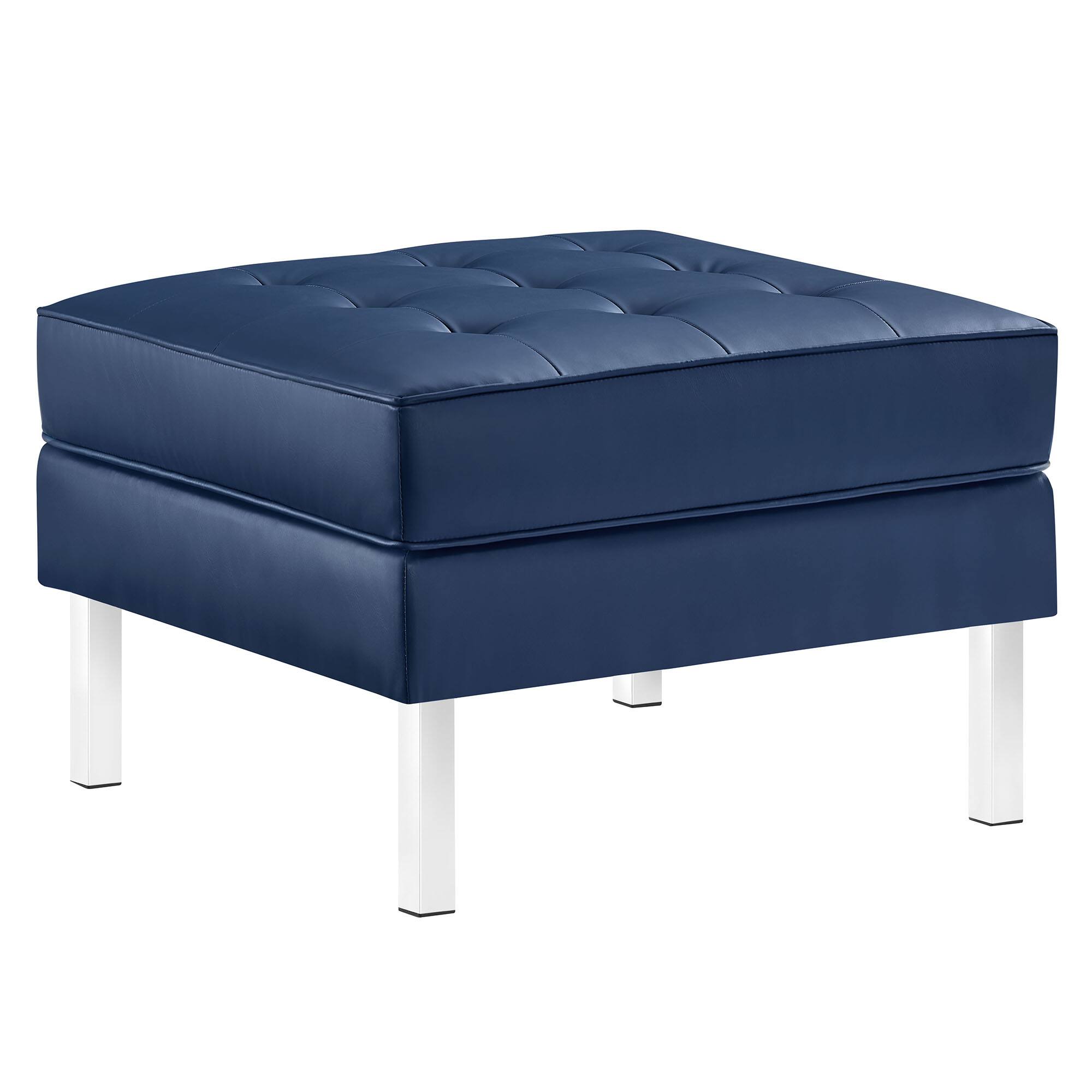 Angle. Modway - Loft Tufted Vegan Leather Ottoman by Modway - EEI-3394-SLV-NAV.