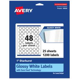 Avery - Glossy Starburst Labels, 1", 1,200 Total - White