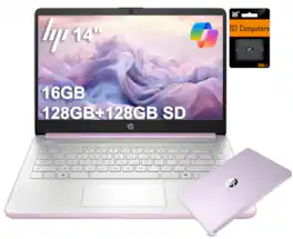 HP - Upgraded - 14" Ultra-Light Laptop - Intel Processor N150 2025 - 16GB Memory - 256GB storage(128GB UFS+128GB Card) - Windows 11 - Honey Lavender