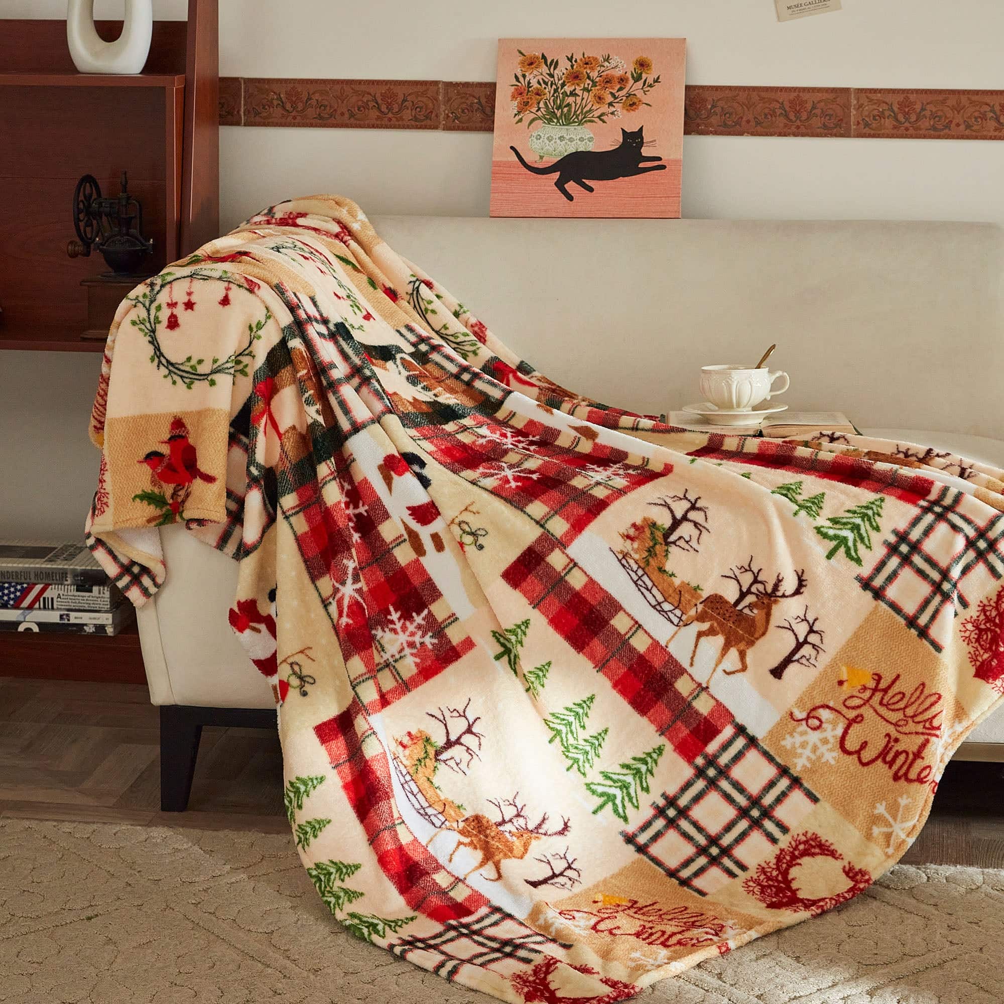 MarCielo - 1 PC Christmas Throw Blanket 50" x 60" – Soft Flannel Holiday Blanket for Couch, Sofa, or Bed - Multicolored