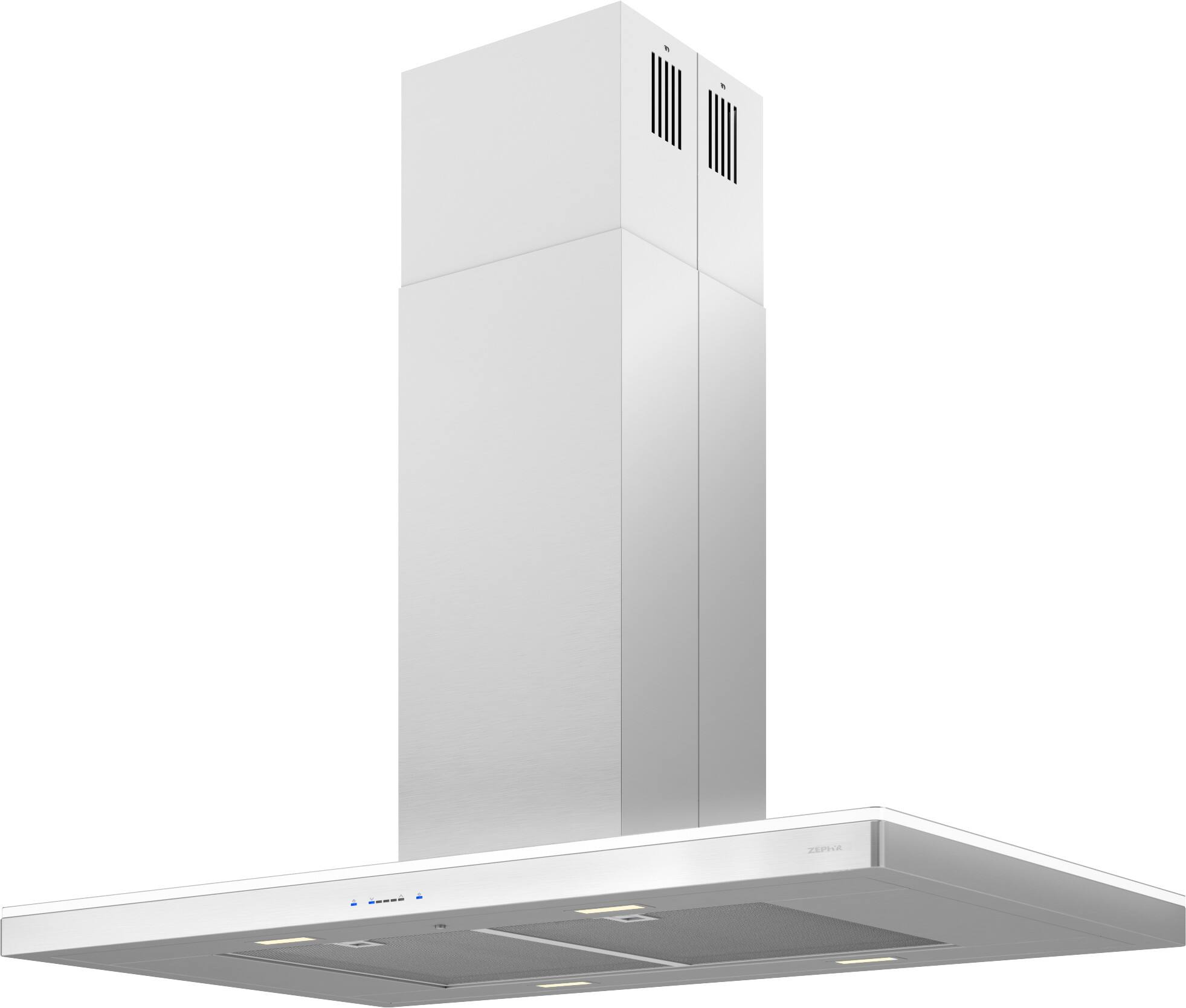 Angle. Zephyr - Luce 42 in. 600 CFM Island Mount Range Hood with LED Light - Stainless Steel.