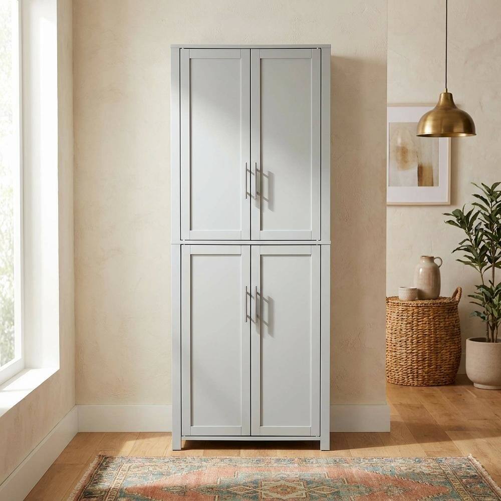 Alt View 5. FurniFact - Gray Tall Kitchen Pantry Cabinet, MDF Birch Veneer Freestanding - Gray.