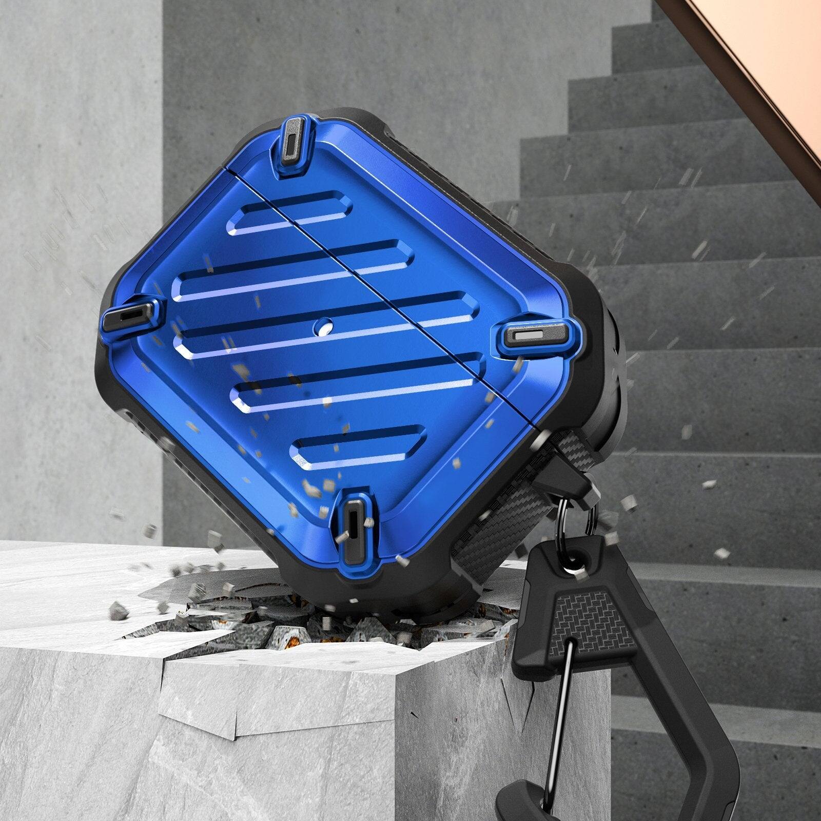 Angle. SUPCASE - Apple AirPods Pro 1 & 2 Unicorn Beetle PRO Rugged Case Waterproof Case - Metallic Blue.