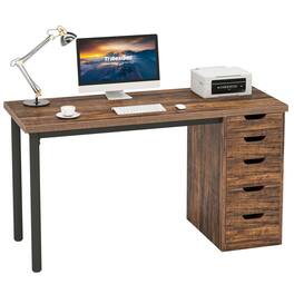 Kadyn - Study Writing Desk, Computer Desk,47" Computer Desk with 5 Drawers, Modern Study Table Writing Desk - Brown