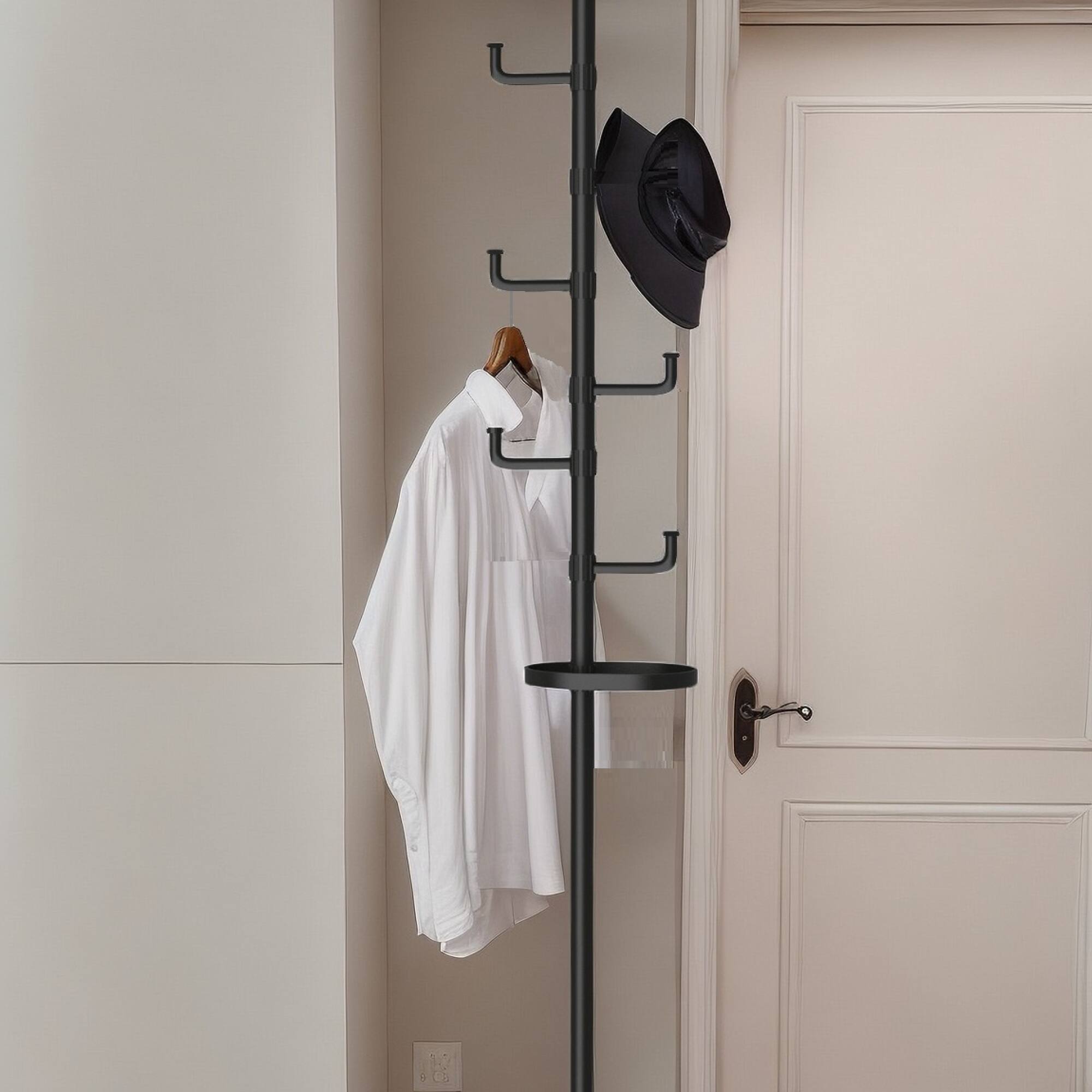 Alt View 7. GOODSILO - Adjustable Floor to Ceiling Tension Rod Laundry Drying Rack with Multi-Layer Design for Indoor and Balcony Use - Black.