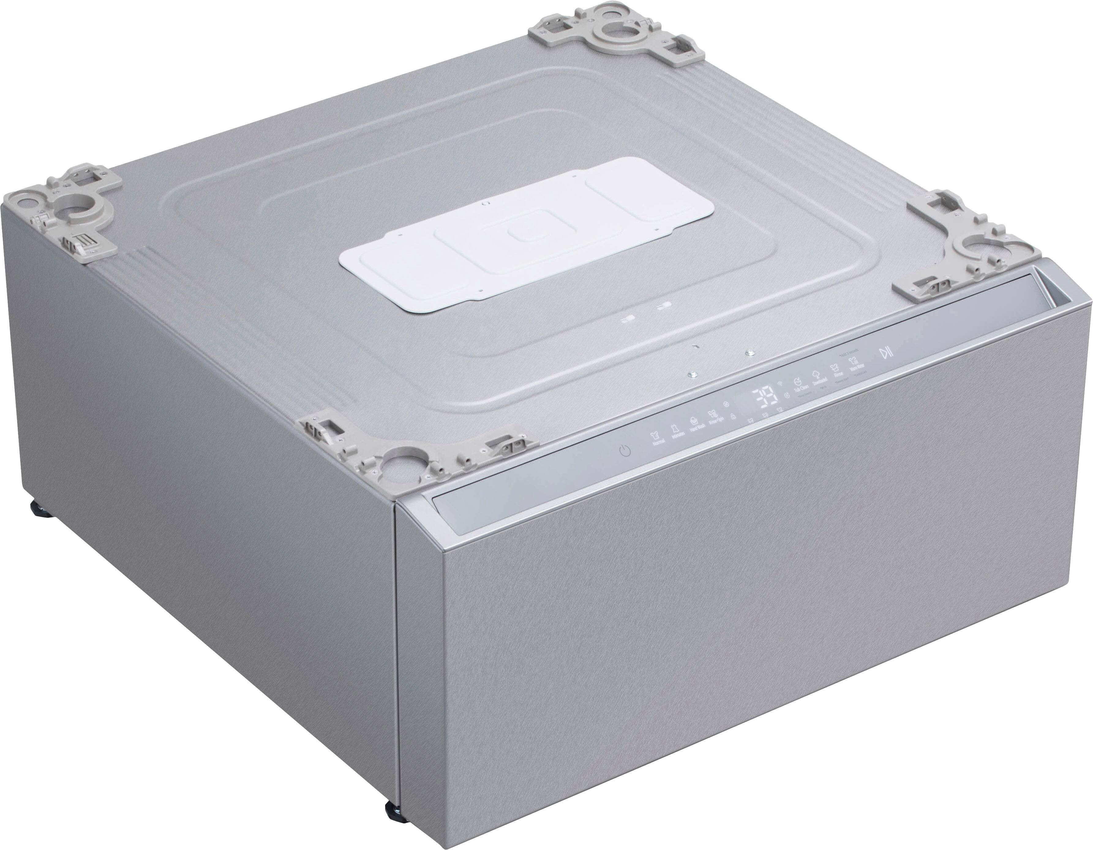 Angle. LG - SIGNATURE SideKick 1.0 Cu Ft Top Load Pedestal Washer with Dual LED Display - Brushed Platinum Steel.