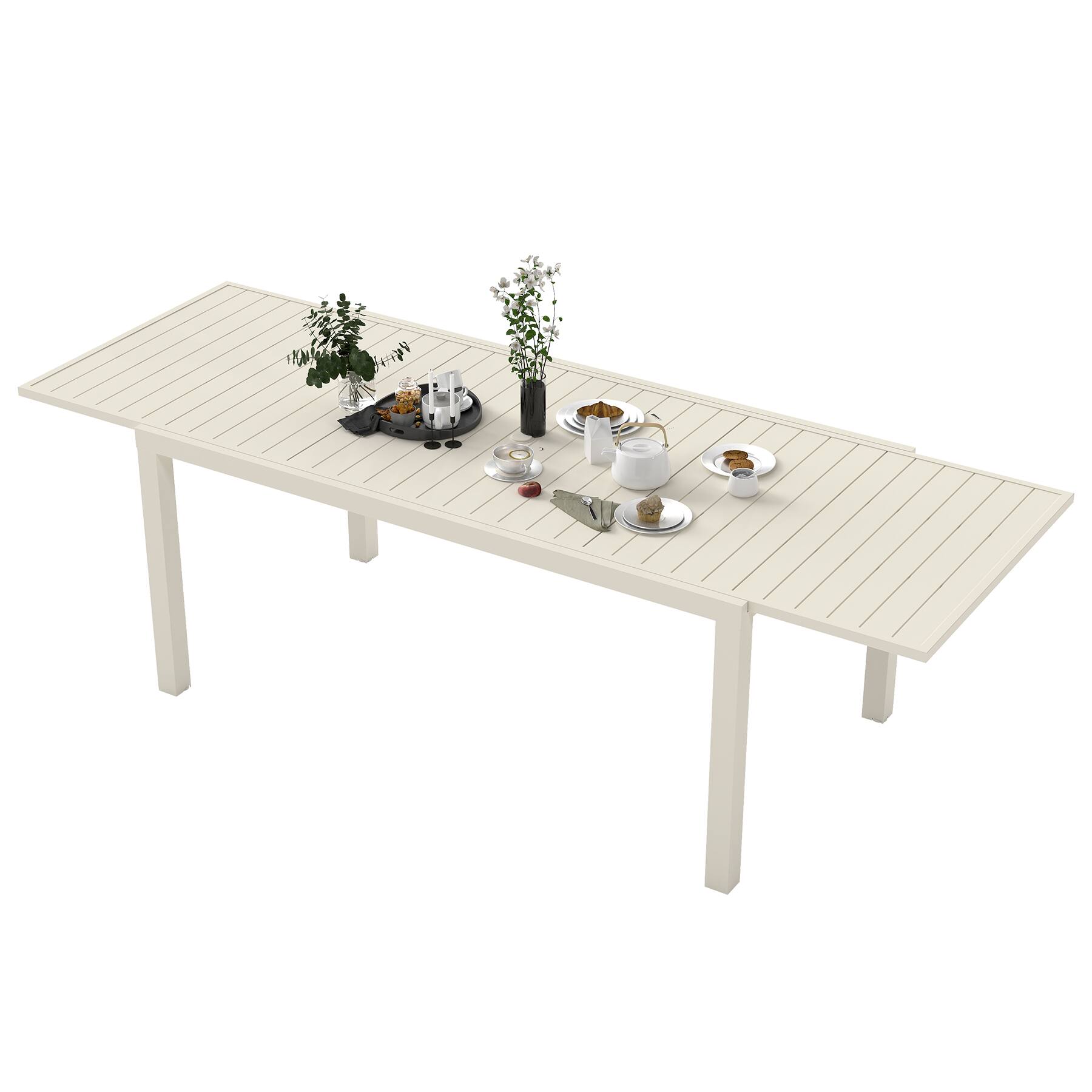 Left. Mondawe - 97.2"L Extendable Aluminum Outdoor Dining Table - White.