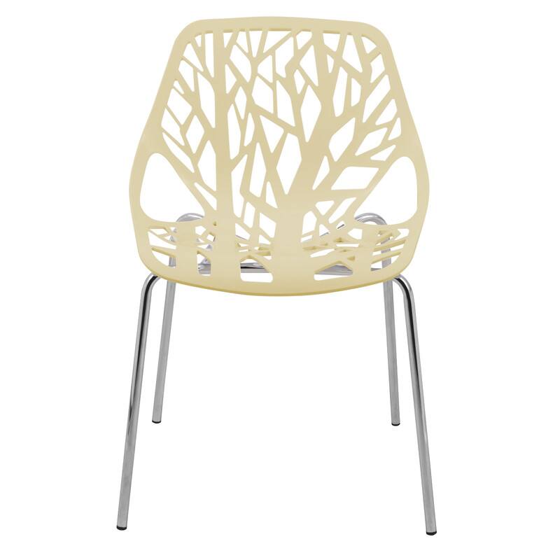 Left. LeisureMod - Asbury Stackable Modern Dining Chair with Cut Out Design and Chrome Legs Side Chair for Home Living Room - Cream.
