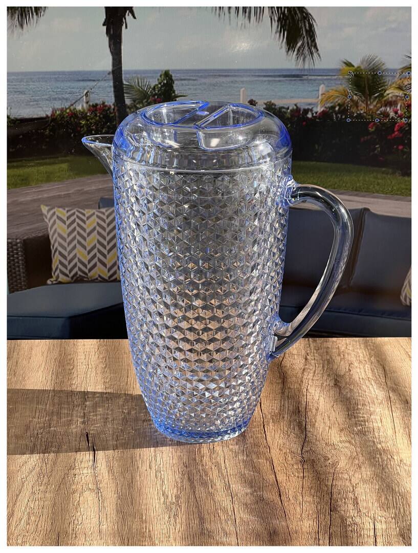 Angle. APRILSOUL - Quarts Water Pitcher with Lid Diamond Cut Unbreakable Plastic BPA Free Juice Pitcher - Blue.