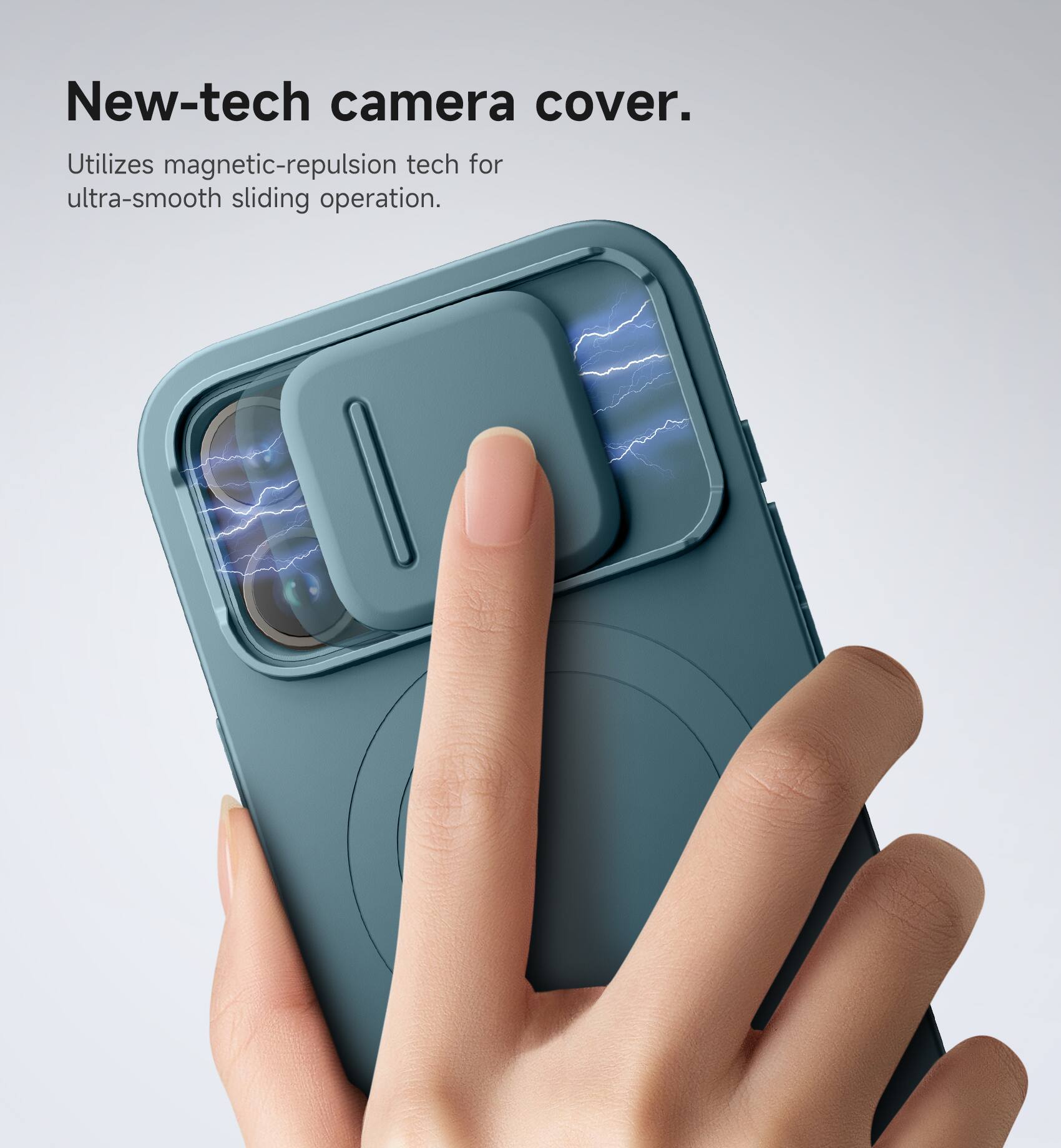 New-tech camera cover. Utilizes magnetic-repulsion tech for ultra-smooth sliding operation.