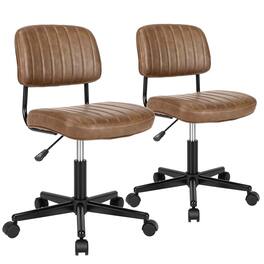 Costway - PU Leather Adjustable Swivel Office Chair with Backrest (Set of 2) - Brown