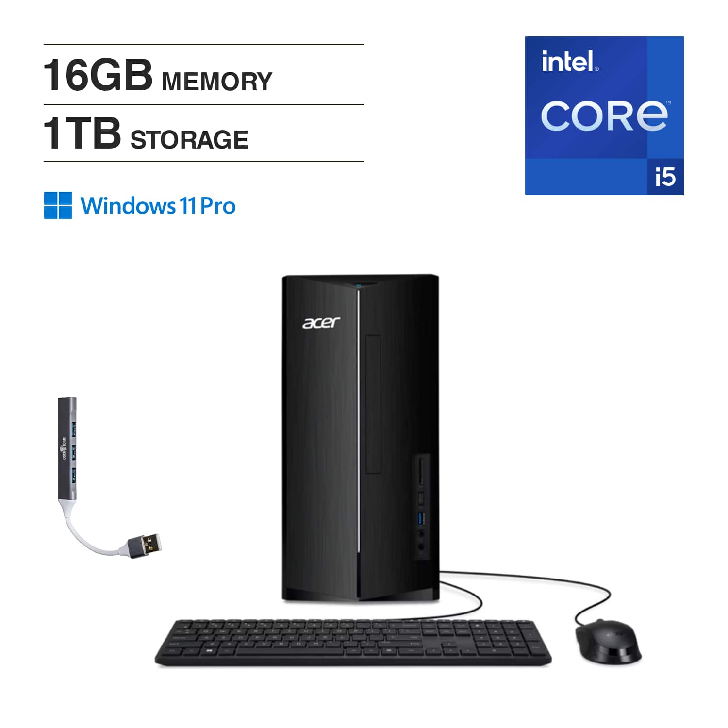 Acer - Aspire Desktop (i5-14400, 16GB, 1TB SSD, UHD, Win 11 Pro ) - Black