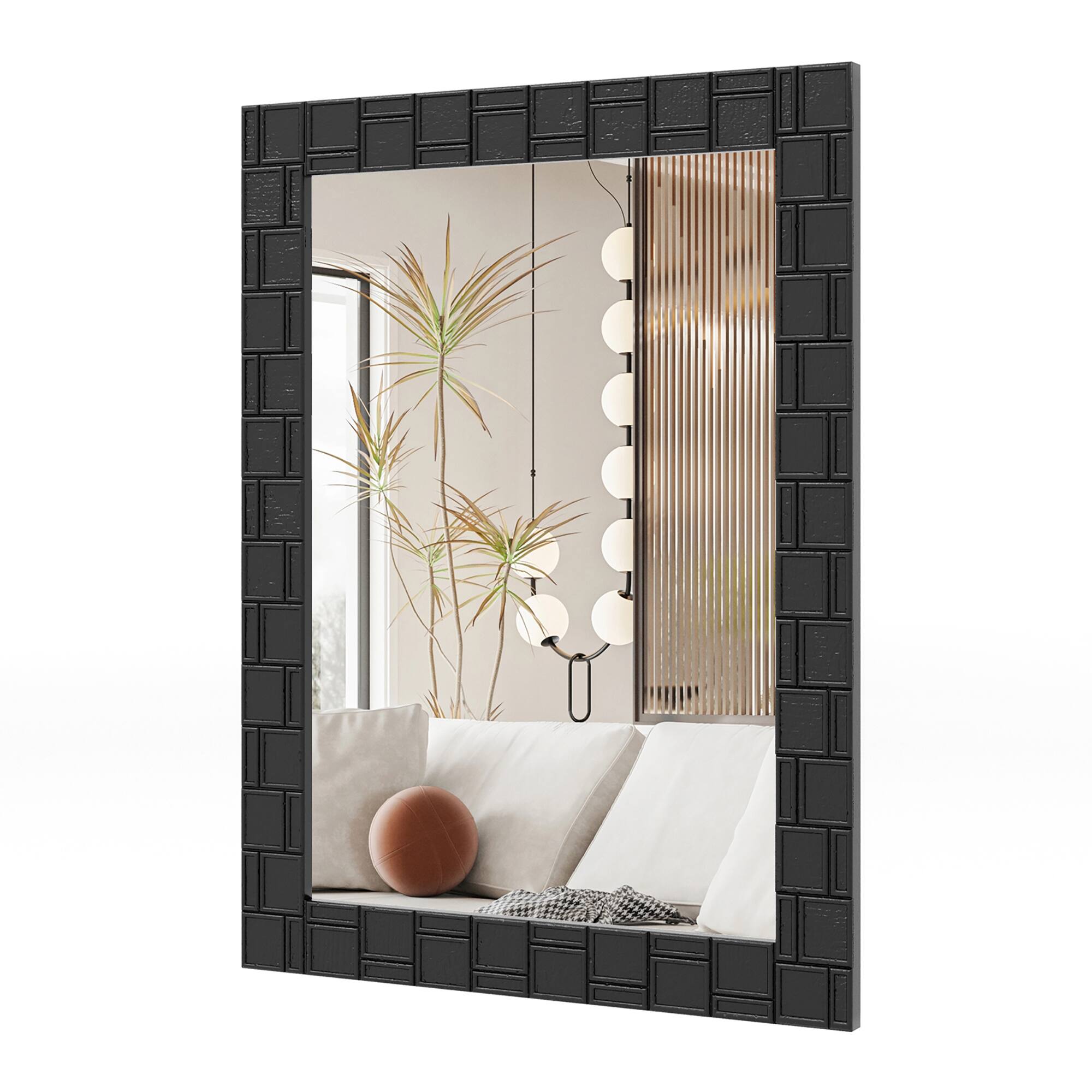 Alt View 9. Gymax - Gymax 32'' x 24''Wood Framed Wall Mirror w/Solid Wood Frame Vertical Horizontal Hanging - Black.