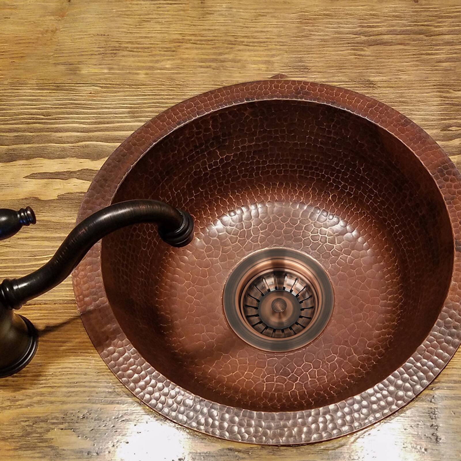 Alt View 2. Akicon - Akicon Solid Brass Kitchen Sink Strainer with Basket for 3-1/2 in. Standard Strainer Drain in Antique Copper - Antique Copper.