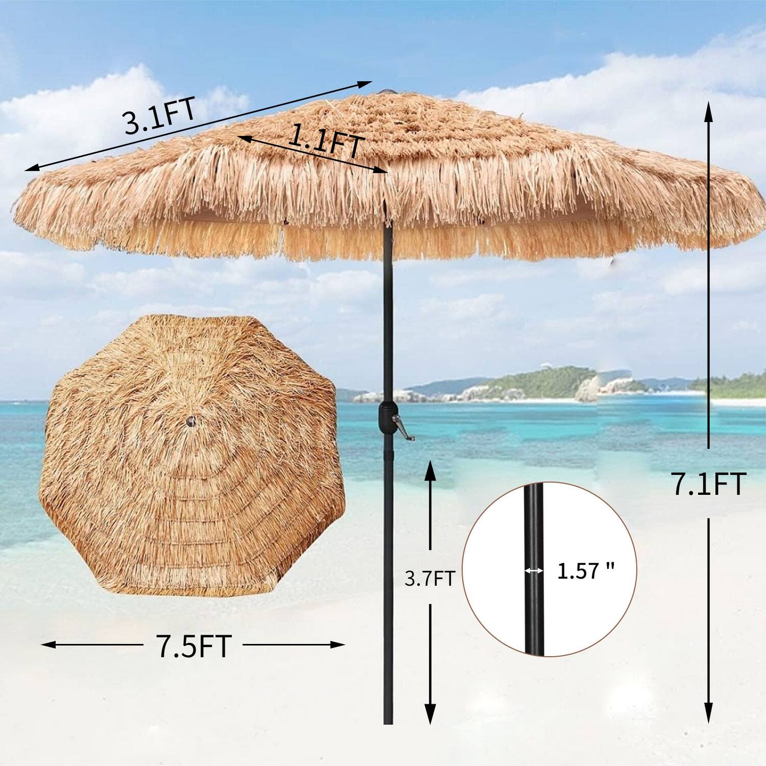 3.1FT, 1.1FT, 7.1FT, 3.7FT, 1.57", 7.5FT