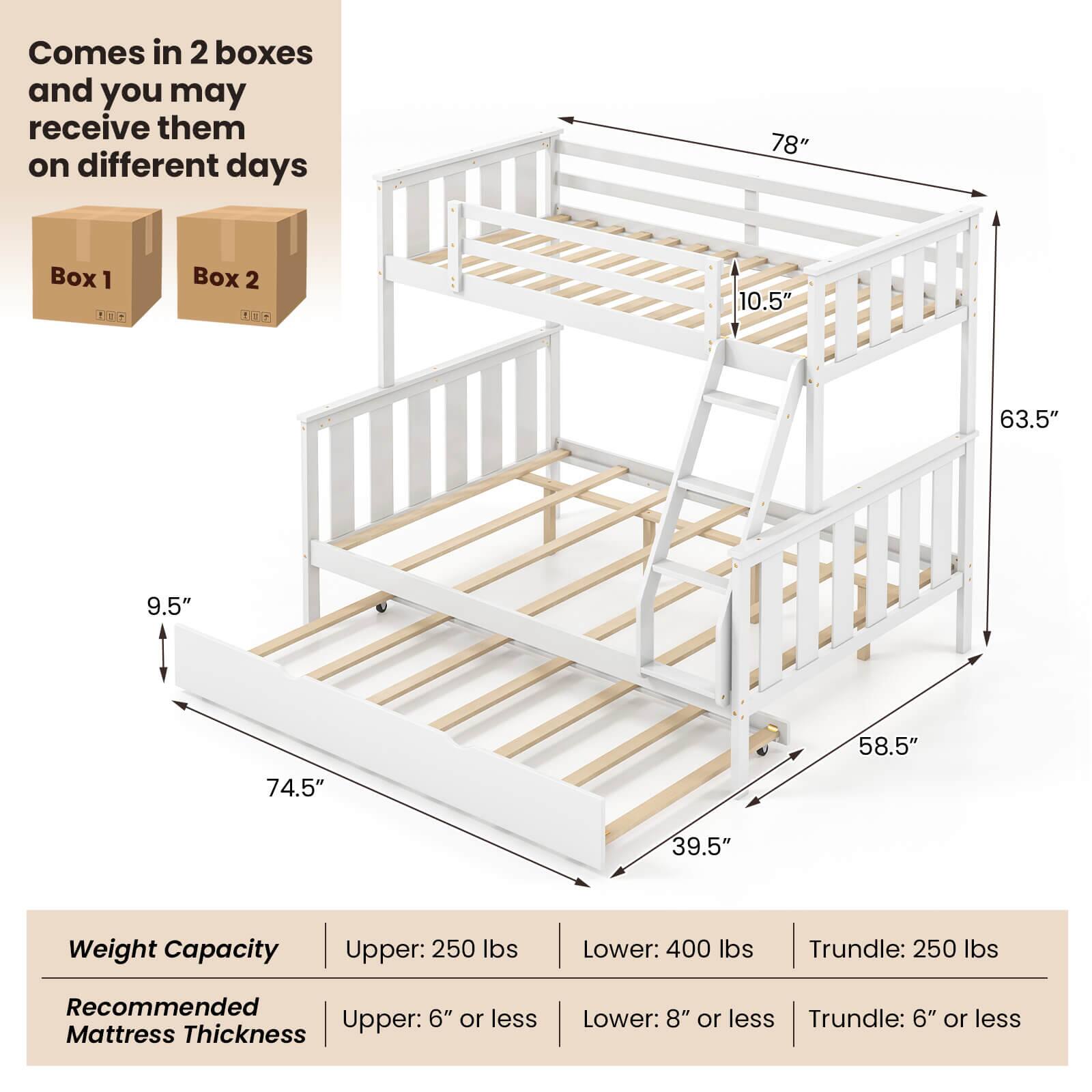 Alt View 2. Costway - Costway Twin Over Full Bunk Bed with Trundle Ladder Safety Guardrails 3-in-1 Beds - White.